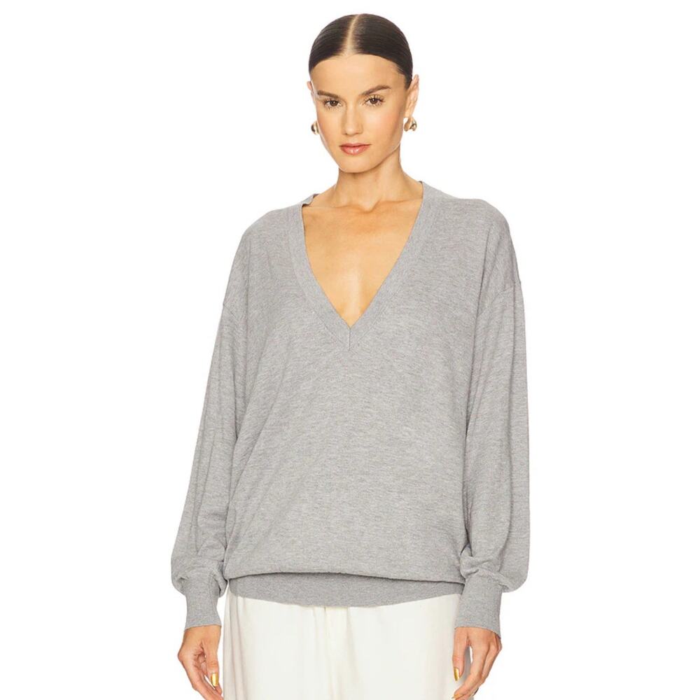 Helsa Quintana Oversized V-Neck Sweater Heather Gray XS NWT Women’s Knit Top